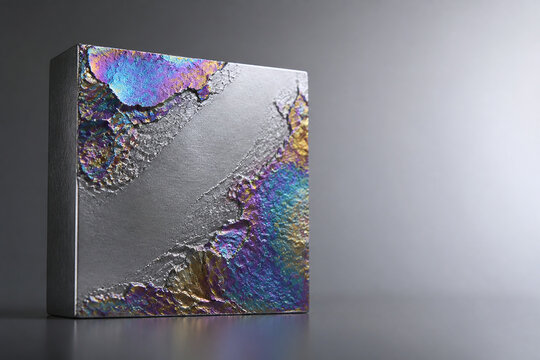 Titanium sample with rainbow anodized metallic surface