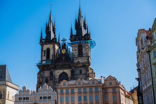 Historic architecture and famous landmarks in central Prague during traveling, Czech Republic 