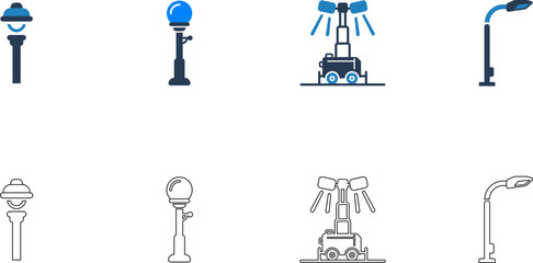 Naklejka premium Collection of various modern and classic street lamp designs isolated on a white background for architectural planning