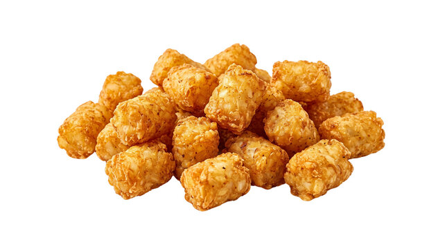 Crispy golden potato tater tots isolated on transparent background