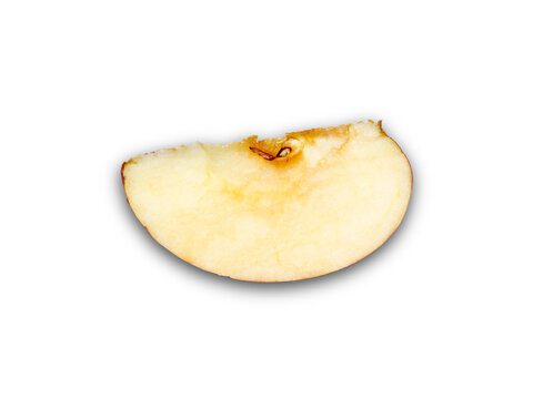 Single red apple slice isolated on white background