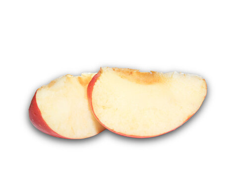 Two slices of red apple isolated on white background