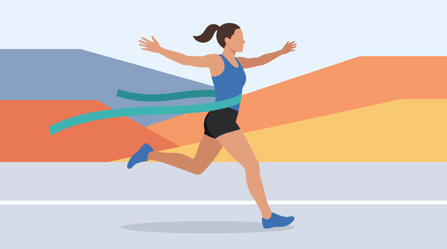 A dynamic illustration of a runner in motion celebrating victory, accentuated by vibrant geometric shapes in the background representing energy and ambition in sports.