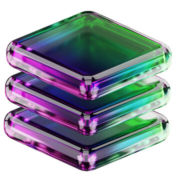 Iridescent glass layered stack 3D rendering for modern UI graphic design