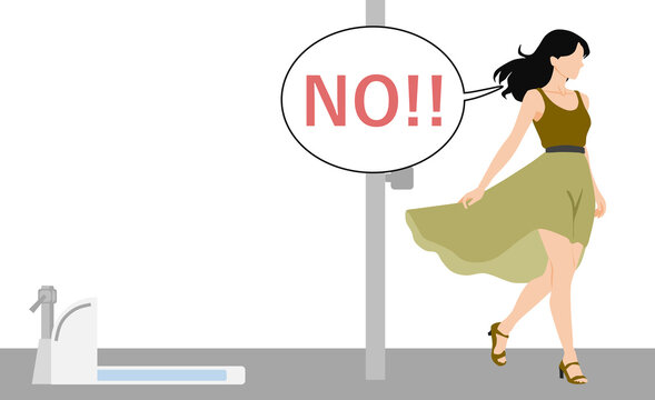 和式トイレを嫌がる女性のイラスト