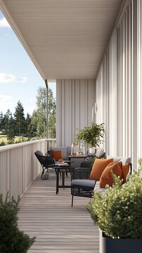 Modern balcony with outdoor furniture