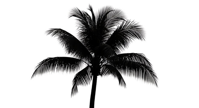 Black silhouette of a tropical palm tree isolated