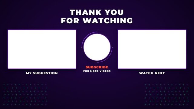 End Screen Outro Template for Video Channels Featuring Placeholder Frames for Personalized Content Recommendations and Subscription Call to Action