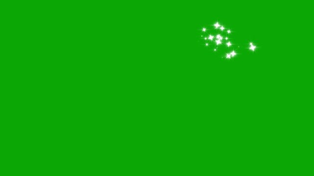 Shiny stars border animation, green background, 4k glitter sparks, christmas new year sparkle effect, white glowing twinkling stars, magic glitter line, luxury bokeh 4K glitter animation