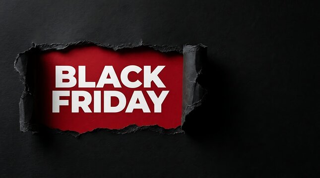 Black friday text on red background with torn paper effect