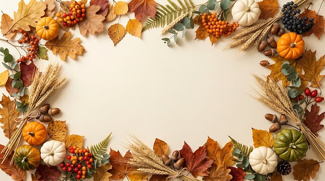 Autumn harvest frame with pumpkins and leaves