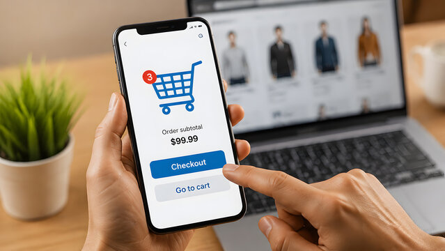 Person using smartphone for online shopping checkout