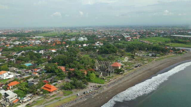 Sanur Coastline Padang Galak Beach Minimal Tourists Bali Indonesia Drone Track Over Ocean 4K 60FPS
