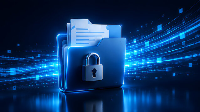 Digital folder with padlock data security concept