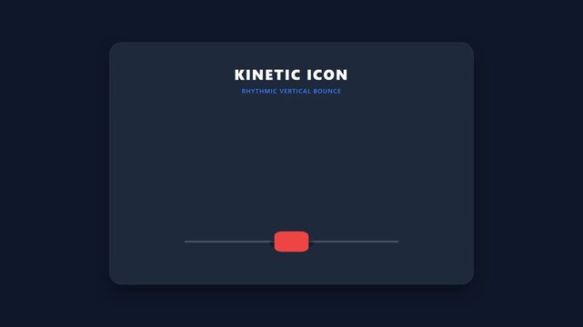 Minimalist kinetic icon animation of a red square bouncing vertically on a dark background.