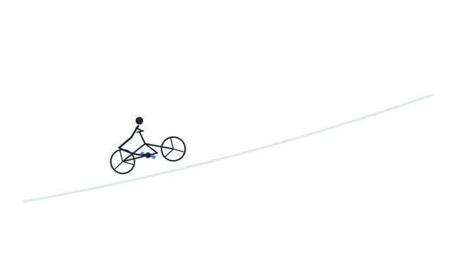 Minimalist line art animation of a stick figure cycling uphill.