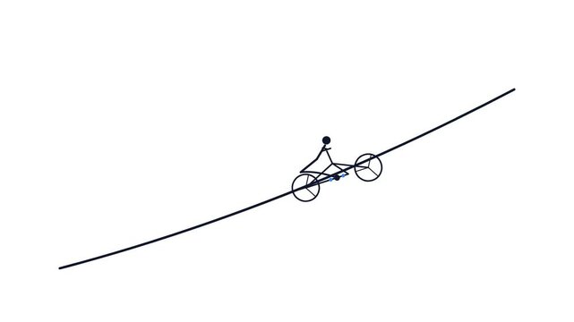 Minimalist stick figure riding a bicycle uphill