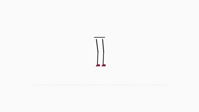 Minimalist 2D animation of a stick figure's legs performing jumping jacks.