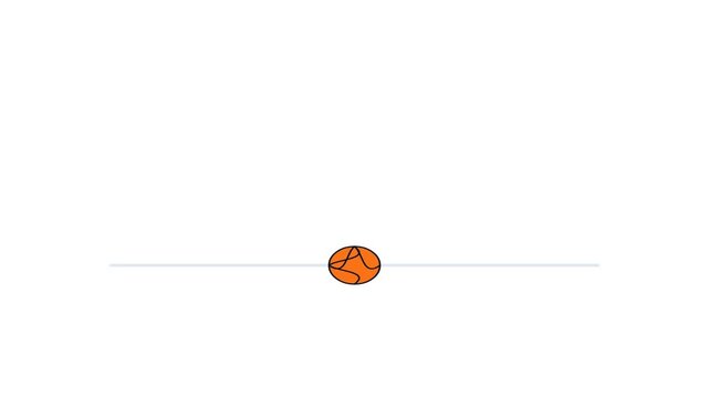 Minimalist illustration of an orange basketball bouncing on a line.