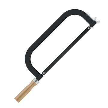 Illustration of a handsaw with a wooden handle and a metal blade used in carpentry and woodworking.