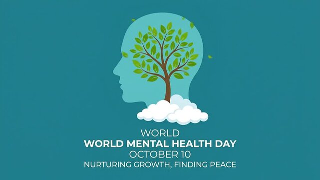 Mental health day concept animation with human head and growing tree