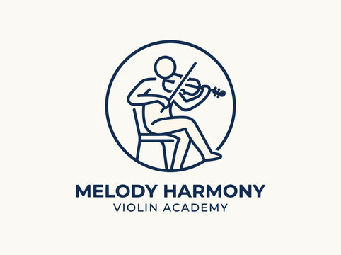 Minimalist Line Art Logo Design Featuring a Musician Playing a Classical Violin for Educational Music Institutions and Art Academies
