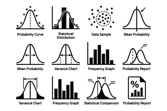 Educational icons showing probability and statistics concepts