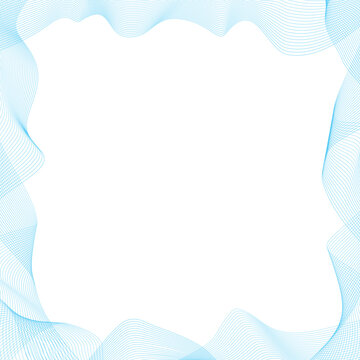 abstract blue wavy line frame banner on white background with copy space