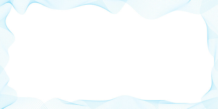 abstract blue wavy line frame banner on white background with copy space