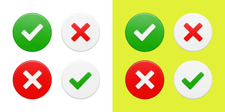 Check mark and cross mark 3D icon set