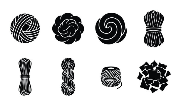 Yarn Ball, Spool, Twine, and Fiber Icons: Crafting, Knitting, Sewing Supplies Set