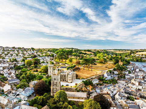 Fowey from a drone, River Fowey, Cornwall, England