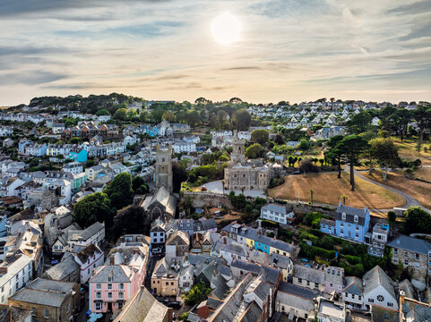 Fowey from a drone, River Fowey, Cornwall, England