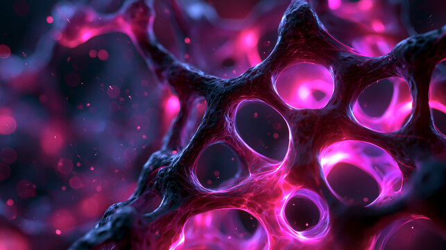 Abstract Microscopic Cellular Structure with Glowing Pink Light