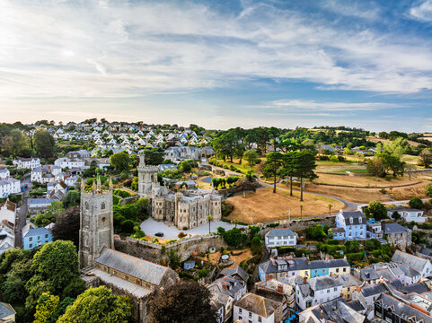 Fowey from a drone, River Fowey, Cornwall, England
