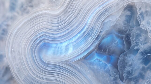 Macro Blue Agate Crystal Texture with Banded Mineral Pattern