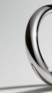 Polished Platinum Ring Close Up on Gray Background