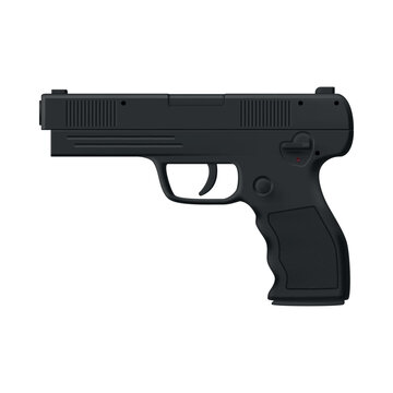 Illustration of a black semi-automatic pistol on a white background for use in firearms-related graphic design and illustrations