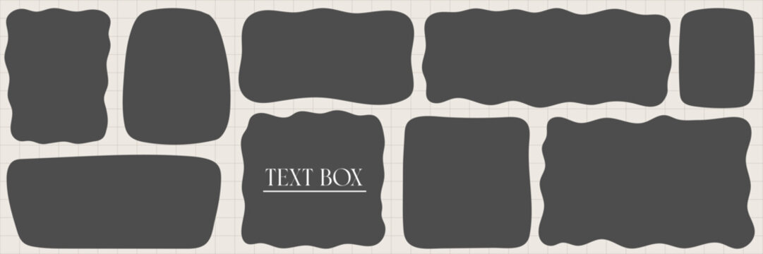 Shape bubble organic with rectangle square frame and irregular text banner. Box kid drawn with vector graphic label and pattern cute summer. Hand abstract shape with badge wavy rectangle.