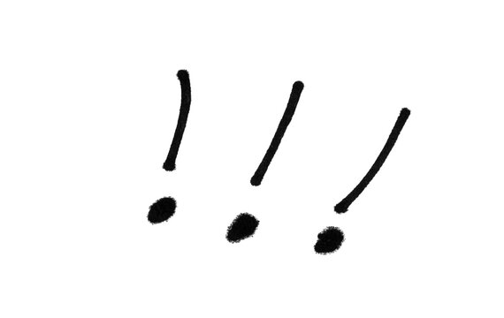 Hand-Drawn Exclamation Marks Set Doodle Sketch &mdash; Three Punctuation Icons, Bold Ink Emphasis Symbols, White Background
