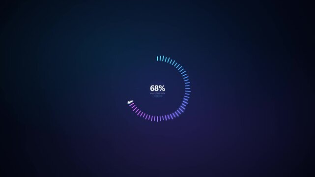Futuristic circular progress visualization with glowing neon segments, digital energy signals, and a dark technological interface.