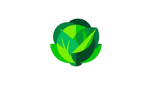 Vegetable - Flat Design Green Cabbage Logo Icon with Layered Leaves on White Background