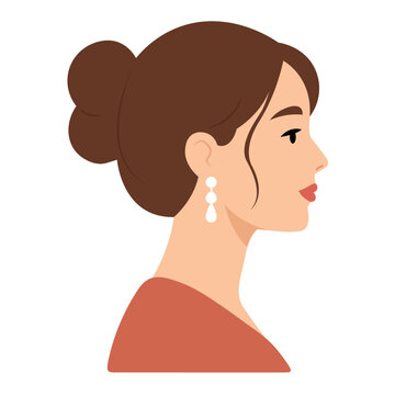 Beautiful Woman Side Profile with Earrings Cartoon Illustration for Beauty and Fashion Design