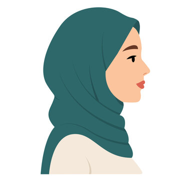 Woman in Green Hijab Side Profile Cartoon Illustration for Islamic Fashion and Cultural Design