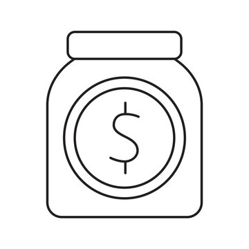 Empty glass jar displaying dollar sign