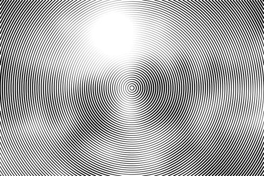 Abstract monochrome background with concentric circular lines and moire pattern effect