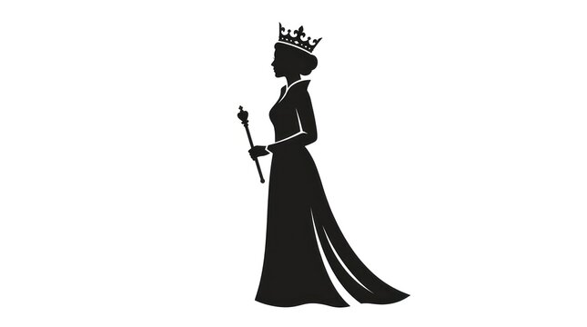 Silhouette of regal female figure wearing crown and holding scepter