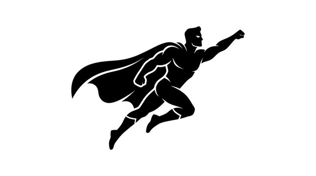 Dynamic silhouette of a hero in flight with flowing cape