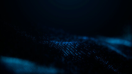 Cyan and blue particle wave flows across a dark futuristic surface, creating a clean motion background for AI, data, network and technology design. © Aksver