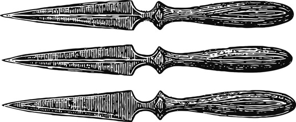 Obraz premium Vintage hand drawn daggers with detailed handles and textured blades, antique weapon illustrations